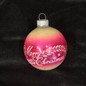 Vintage Shiny Brite Merry Christmas Ornament  Hot Pink & White 1950's